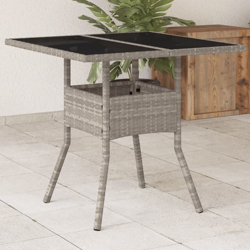 Tuintafel met glazen blad 80x80x75 cm poly rattan lichtgrijs is nu te koop bij PeponiXL, paradijselijk wonen!