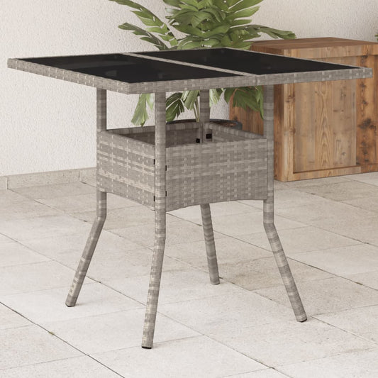 Tuintafel met glazen blad 80x80x75 cm poly rattan lichtgrijs is nu te koop bij PeponiXL, paradijselijk wonen!