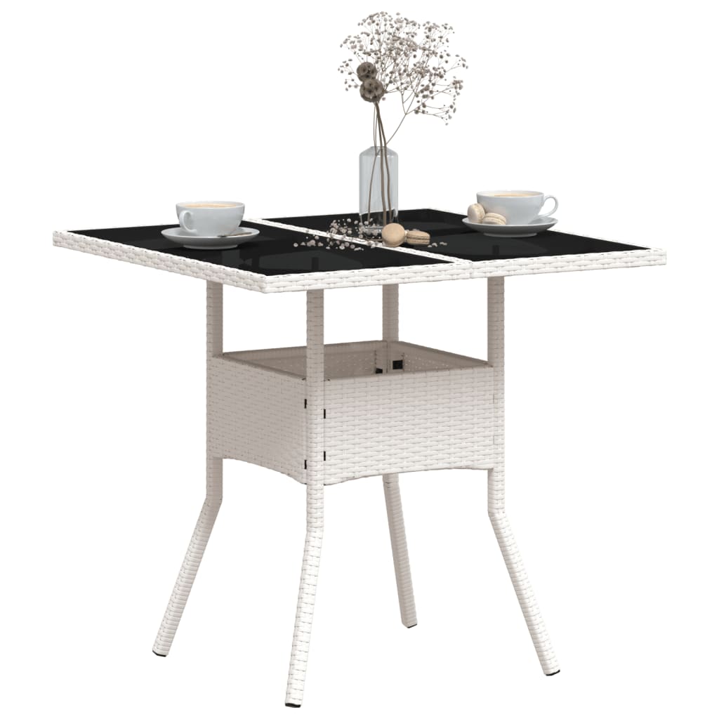 Tuintafel met glazen blad 80x80x75 cm poly rattan wit is nu te koop bij PeponiXL, paradijselijk wonen!