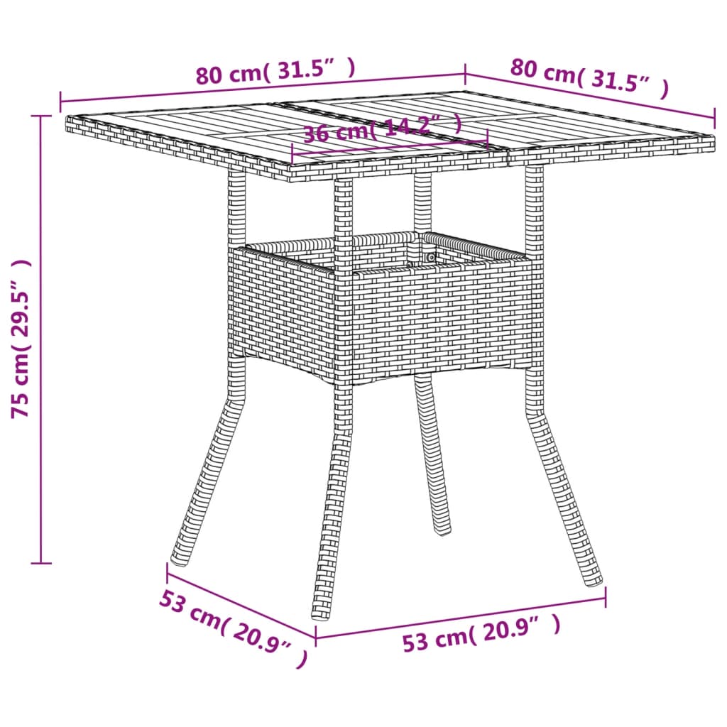 Tuintafel 80x80x75 cm poly rattan en acaciahout beige is nu te koop bij PeponiXL, paradijselijk wonen!
