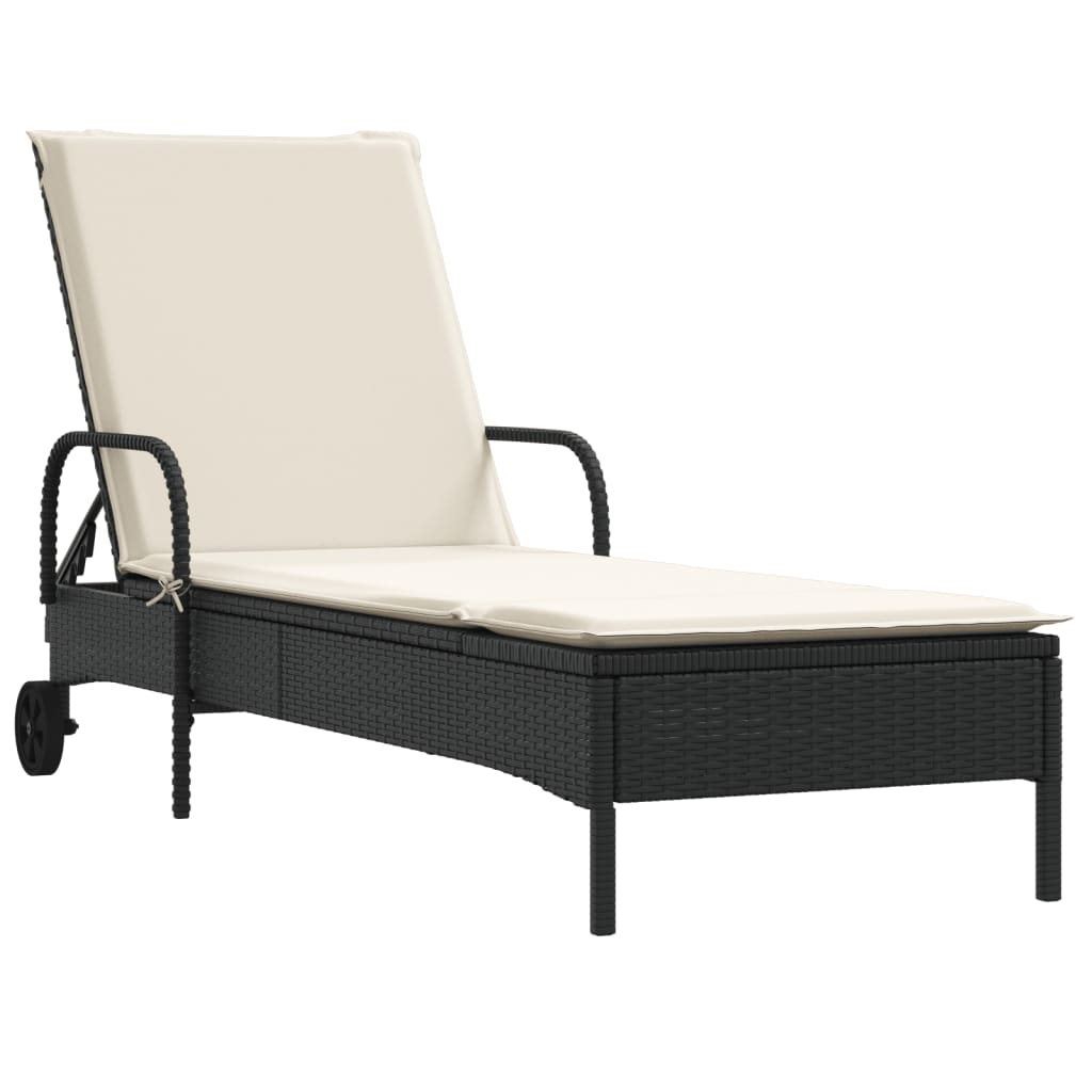 Ligbed met wielen en kussen poly rattan zwart is nu te koop bij PeponiXL, paradijselijk wonen!