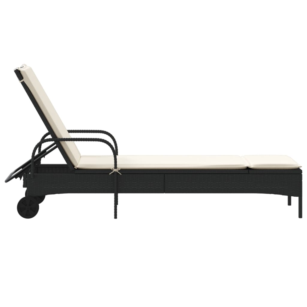 Ligbed met wielen en kussen poly rattan zwart is nu te koop bij PeponiXL, paradijselijk wonen!