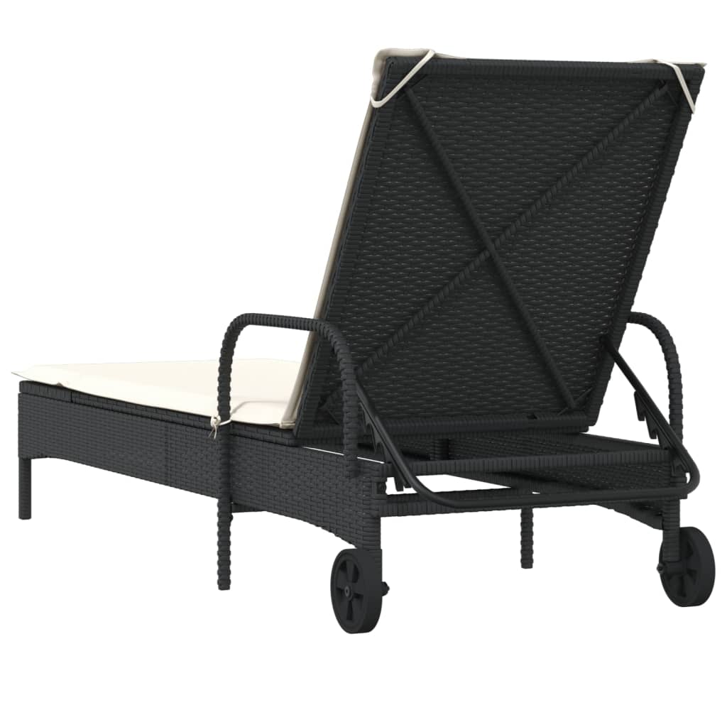 Ligbed met wielen en kussen poly rattan zwart is nu te koop bij PeponiXL, paradijselijk wonen!
