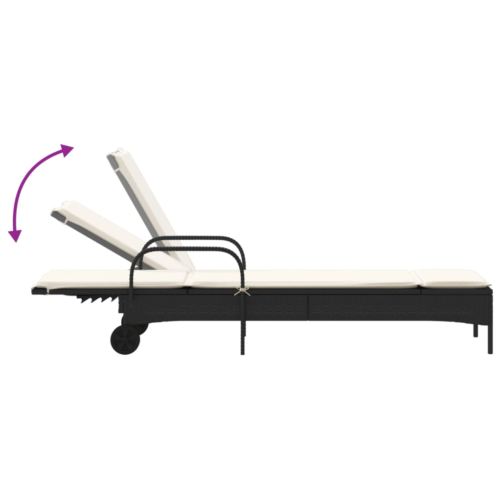 Ligbed met wielen en kussen poly rattan zwart is nu te koop bij PeponiXL, paradijselijk wonen!