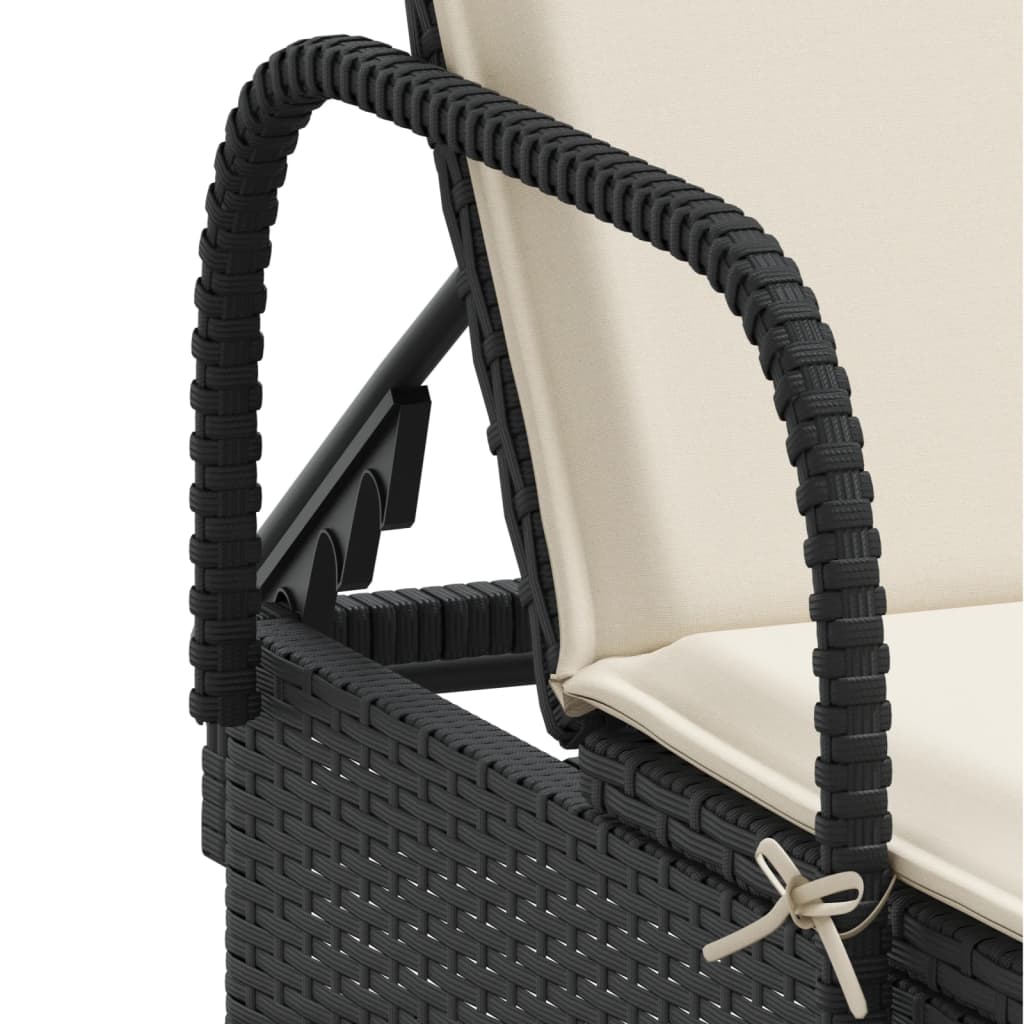 Ligbed met wielen en kussen poly rattan zwart is nu te koop bij PeponiXL, paradijselijk wonen!