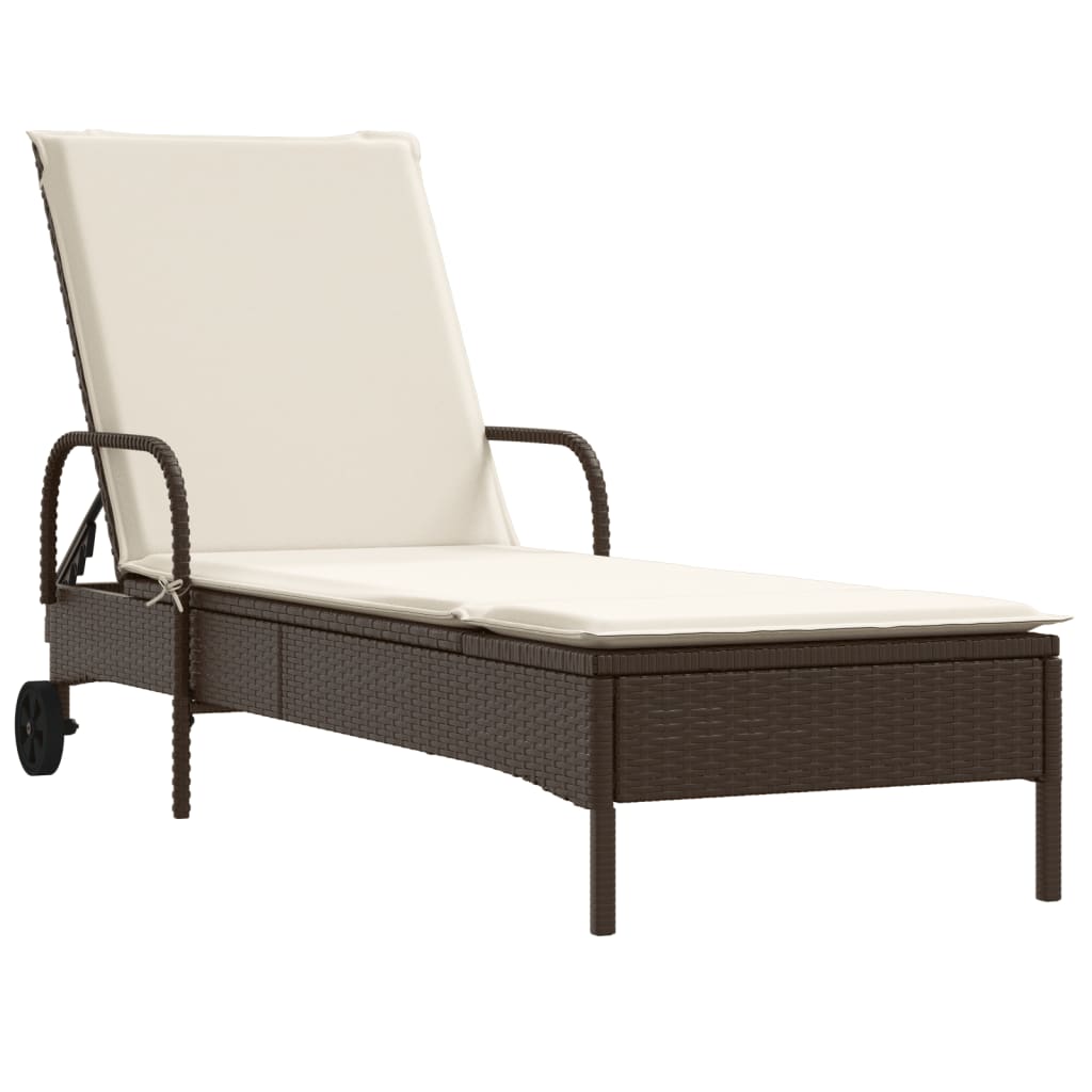 Ligbed met wielen en kussen poly rattan bruin is nu te koop bij PeponiXL, paradijselijk wonen!