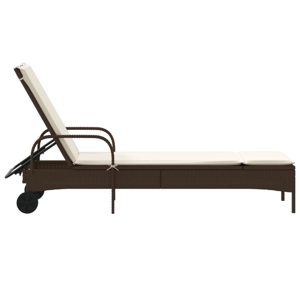 Ligbed met wielen en kussen poly rattan bruin is nu te koop bij PeponiXL, paradijselijk wonen!