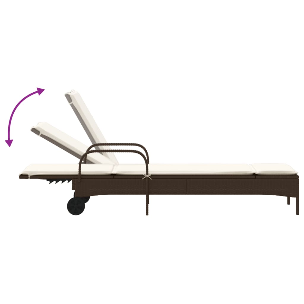 Ligbed met wielen en kussen poly rattan bruin is nu te koop bij PeponiXL, paradijselijk wonen!