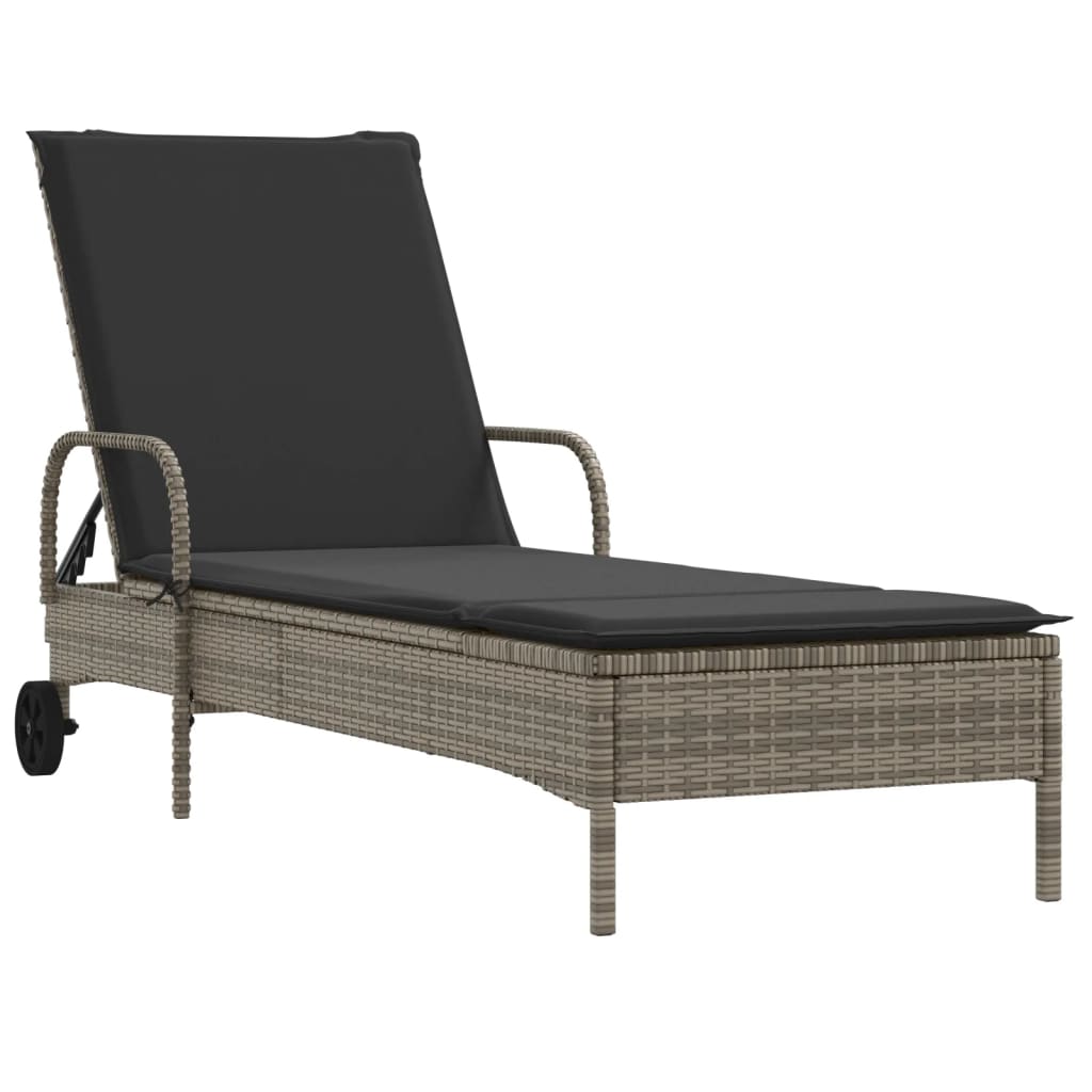Ligbed met wielen en kussen poly rattan grijs is nu te koop bij PeponiXL, paradijselijk wonen!