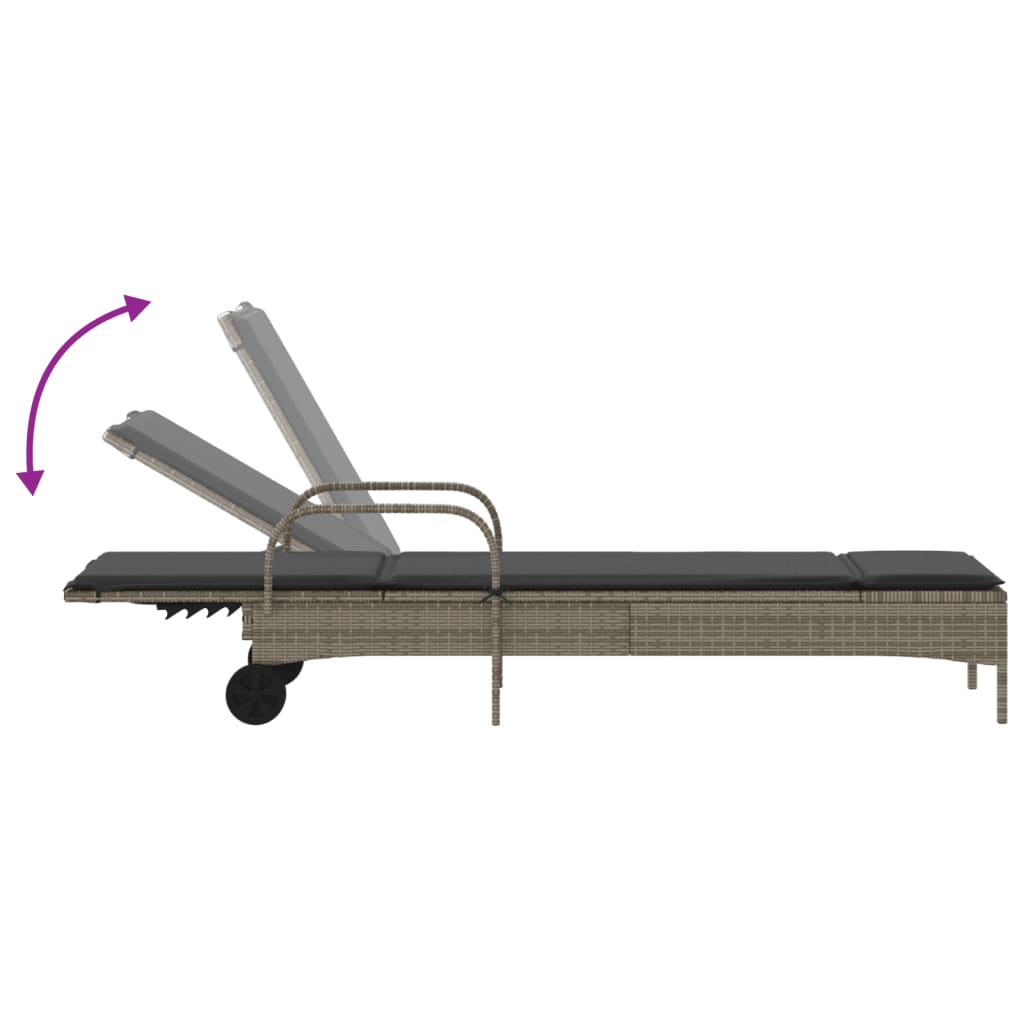 Ligbed met wielen en kussen poly rattan grijs is nu te koop bij PeponiXL, paradijselijk wonen!