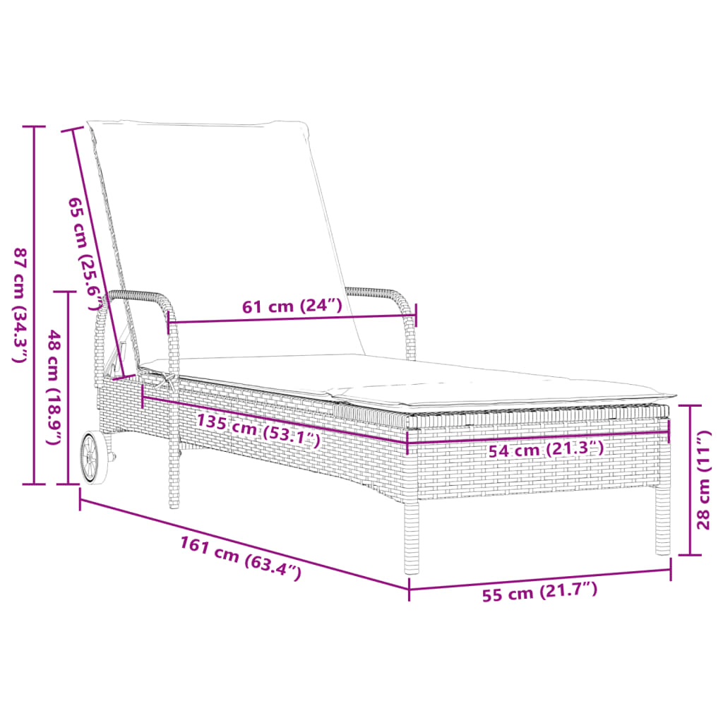 Ligbed met wielen en kussen poly rattan grijs is nu te koop bij PeponiXL, paradijselijk wonen!