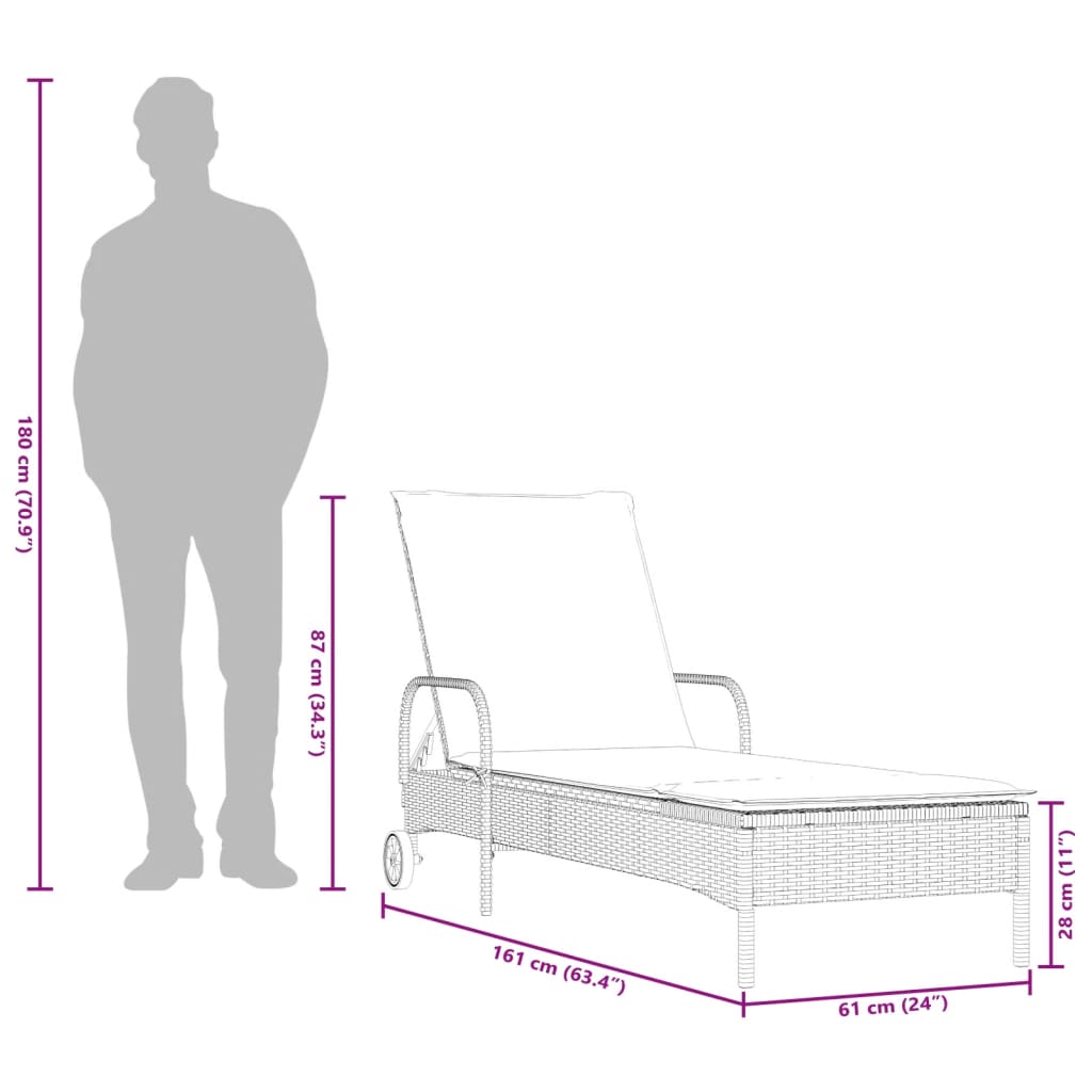 Ligbed met wielen en kussen poly rattan grijs is nu te koop bij PeponiXL, paradijselijk wonen!