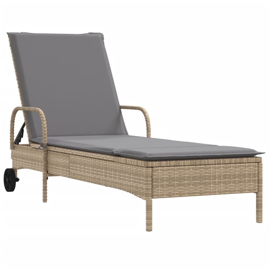 Ligbed met wielen en kussen poly rattan beige is nu te koop bij PeponiXL, paradijselijk wonen!