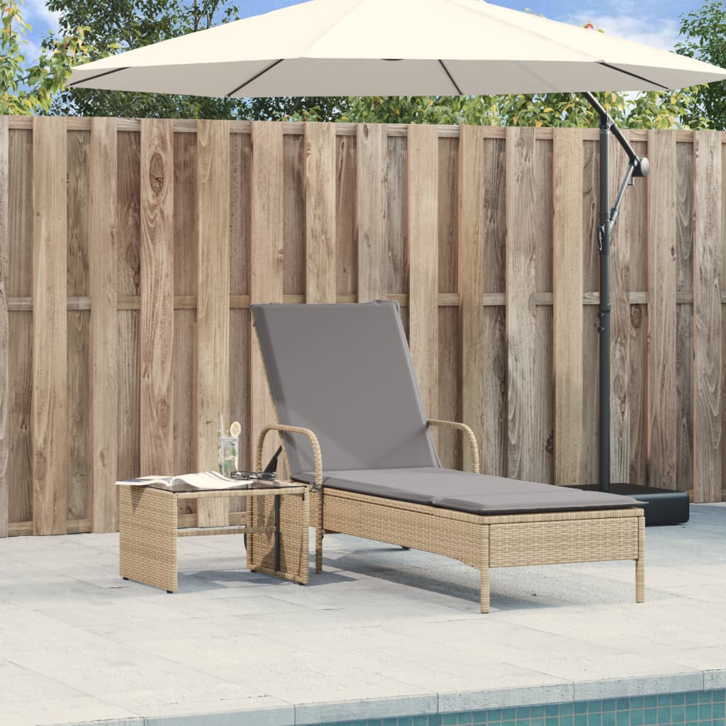 Ligbed met wielen en kussen poly rattan beige is nu te koop bij PeponiXL, paradijselijk wonen!