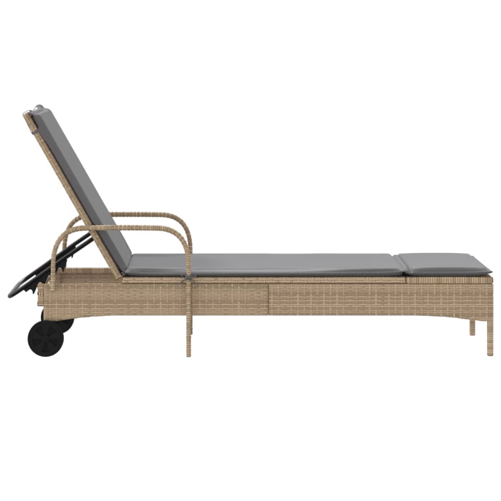 Ligbed met wielen en kussen poly rattan beige is nu te koop bij PeponiXL, paradijselijk wonen!