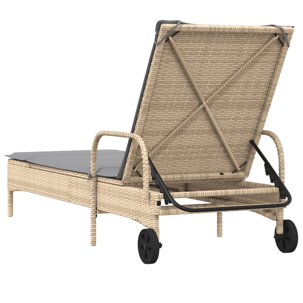 Ligbed met wielen en kussen poly rattan beige is nu te koop bij PeponiXL, paradijselijk wonen!