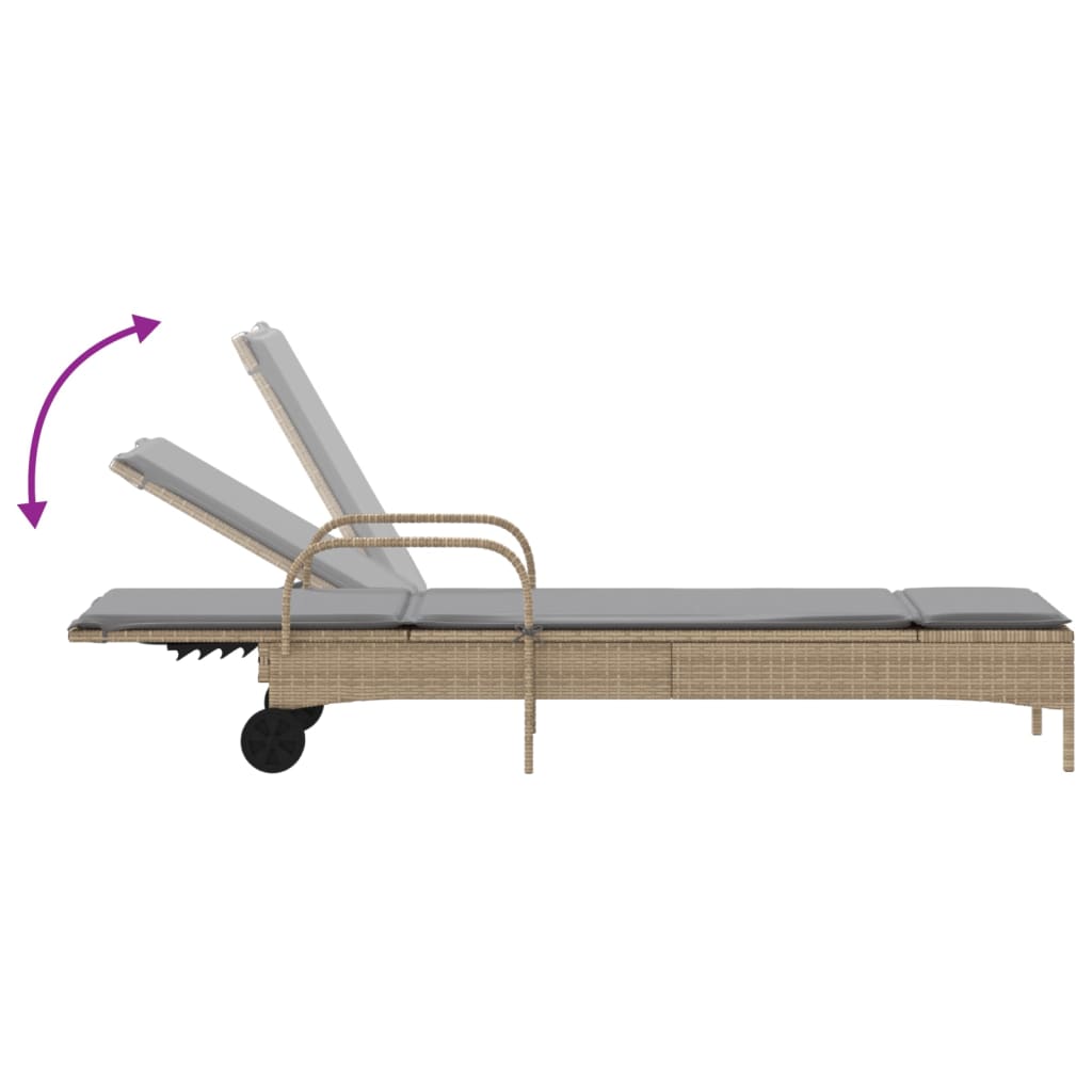 Ligbed met wielen en kussen poly rattan beige is nu te koop bij PeponiXL, paradijselijk wonen!