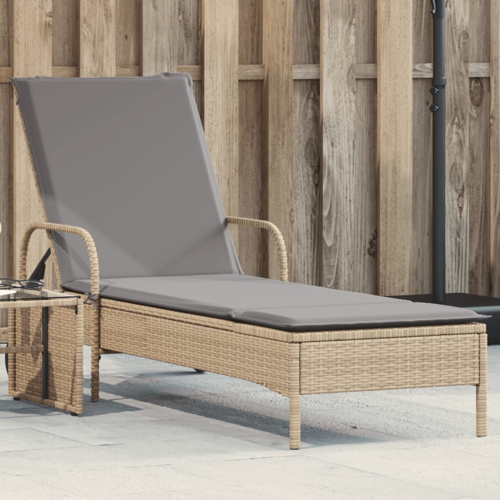 Ligbed met wielen en kussen poly rattan beige is nu te koop bij PeponiXL, paradijselijk wonen!