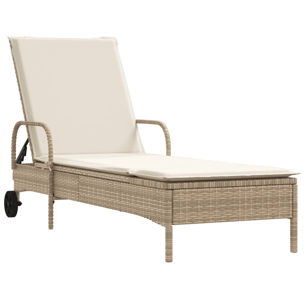 Ligbed met wielen en kussen poly rattan beige is nu te koop bij PeponiXL, paradijselijk wonen!