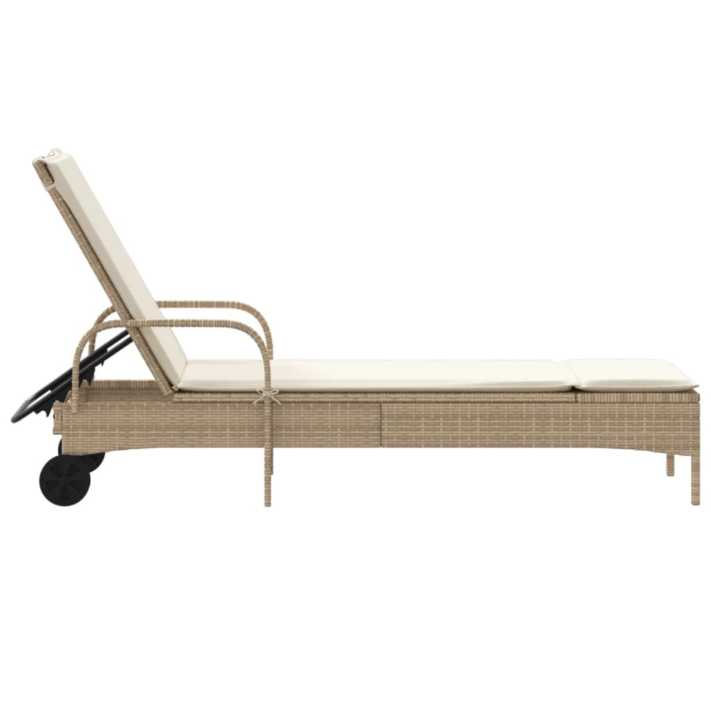 Ligbed met wielen en kussen poly rattan beige is nu te koop bij PeponiXL, paradijselijk wonen!