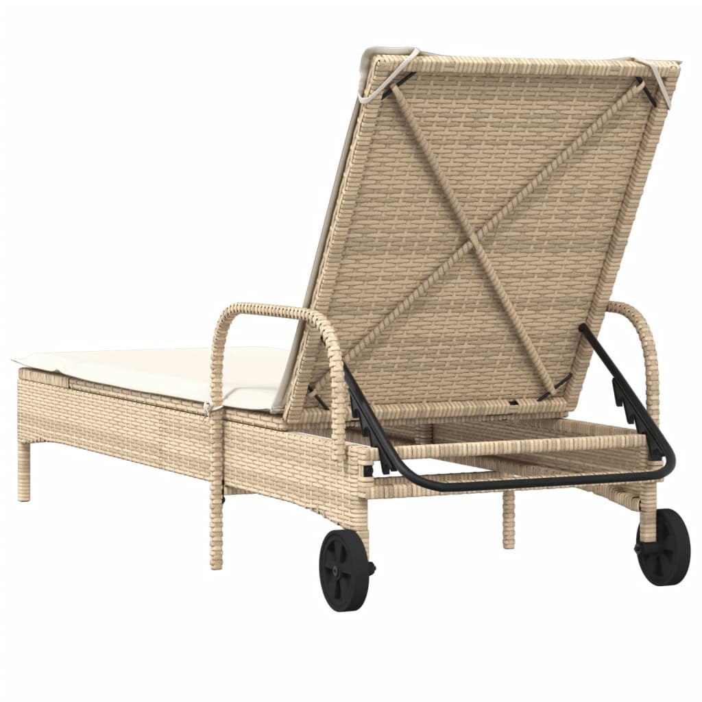 Ligbed met wielen en kussen poly rattan beige is nu te koop bij PeponiXL, paradijselijk wonen!