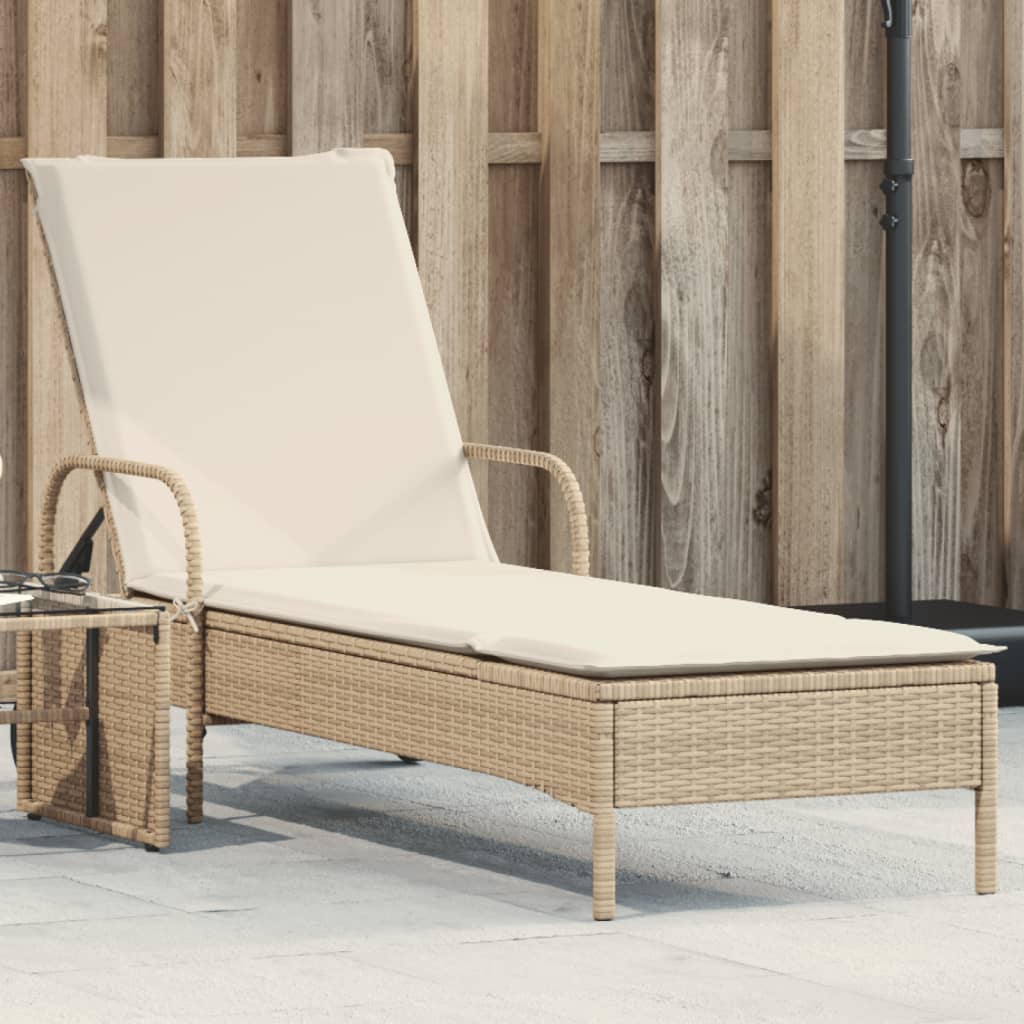 Ligbed met wielen en kussen poly rattan beige is nu te koop bij PeponiXL, paradijselijk wonen!