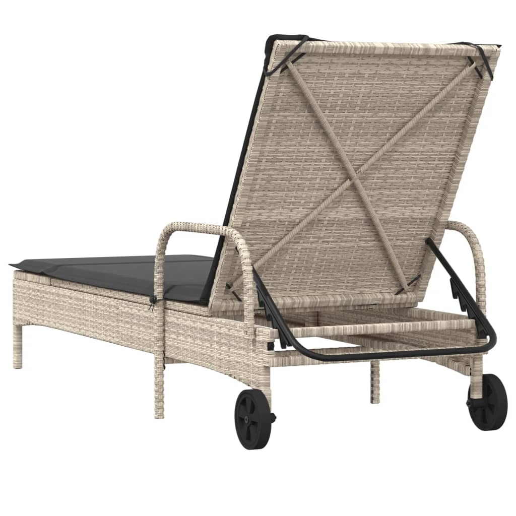 Ligbed met wielen en kussens poly rattan lichtgrijs is nu te koop bij PeponiXL, paradijselijk wonen!