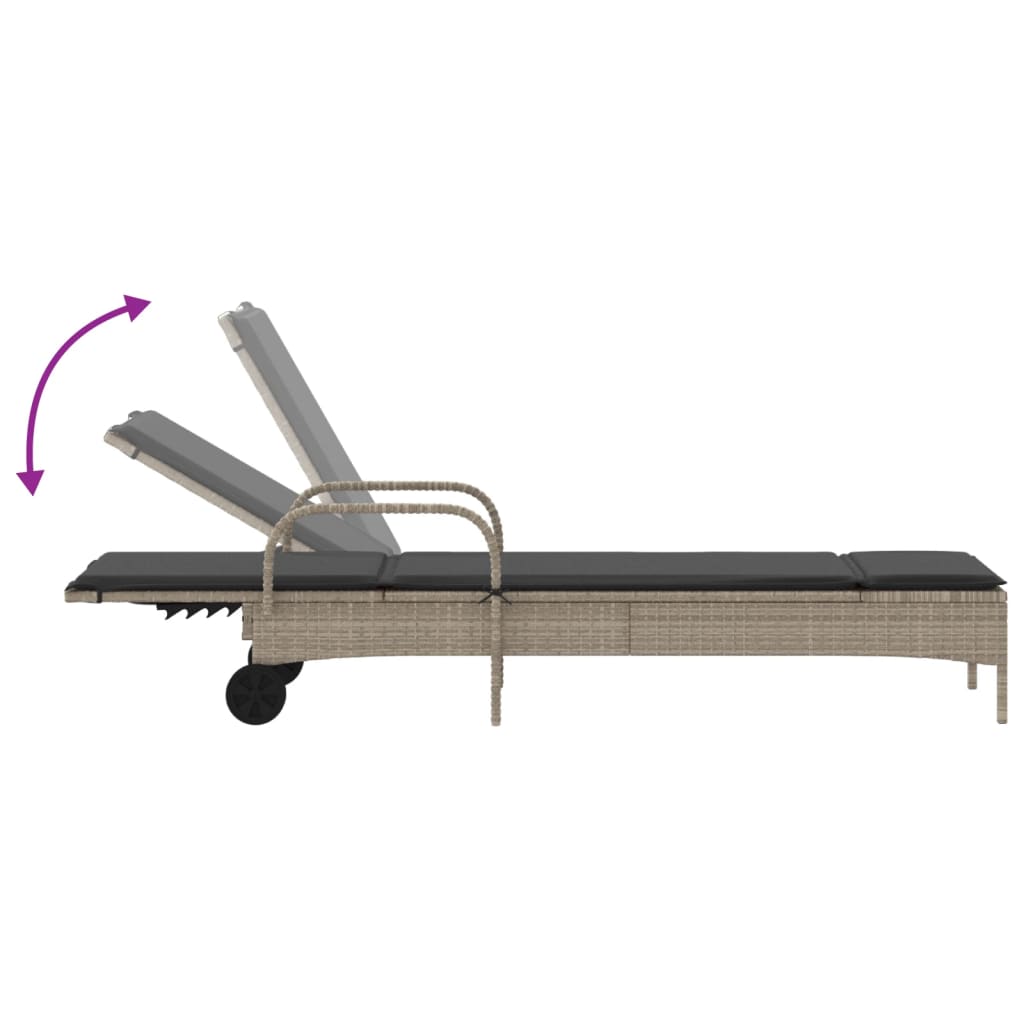 Ligbed met wielen en kussens poly rattan lichtgrijs is nu te koop bij PeponiXL, paradijselijk wonen!