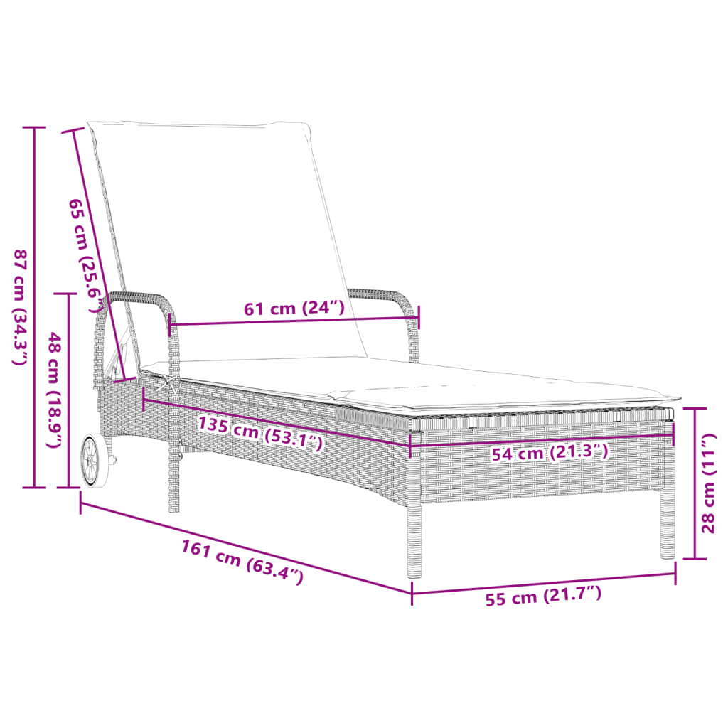 Ligbed met wielen en kussens poly rattan lichtgrijs is nu te koop bij PeponiXL, paradijselijk wonen!