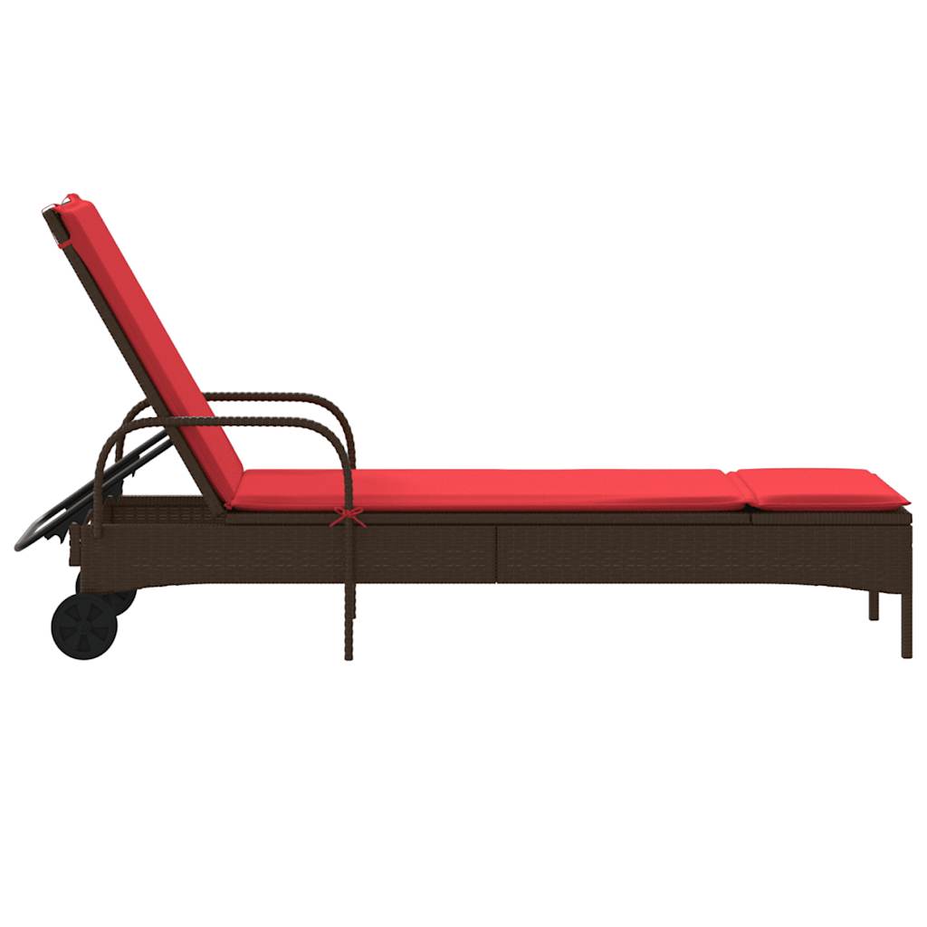 Ligstoel met wielen en kussen, bruin polyrotan is nu te koop bij PeponiXL, paradijselijk wonen!
