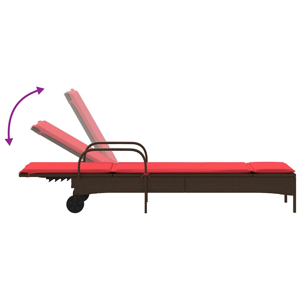 Ligstoel met wielen en kussen, bruin polyrotan is nu te koop bij PeponiXL, paradijselijk wonen!