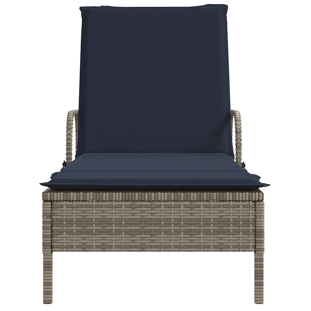 Ligstoel met wielen en kussen, grijs polyrotan is nu te koop bij PeponiXL, paradijselijk wonen!