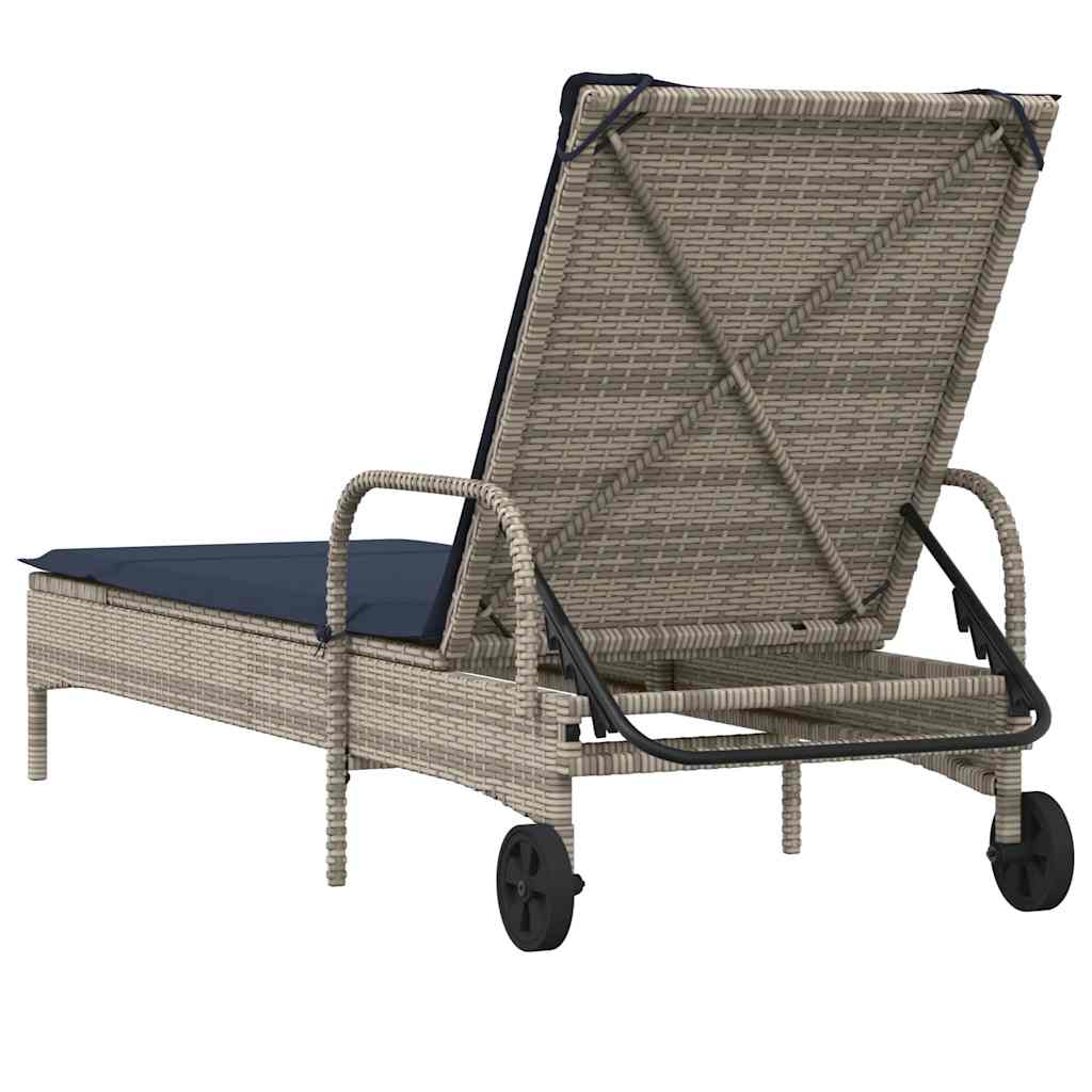 Ligstoel met wielen en kussen, grijs polyrotan is nu te koop bij PeponiXL, paradijselijk wonen!