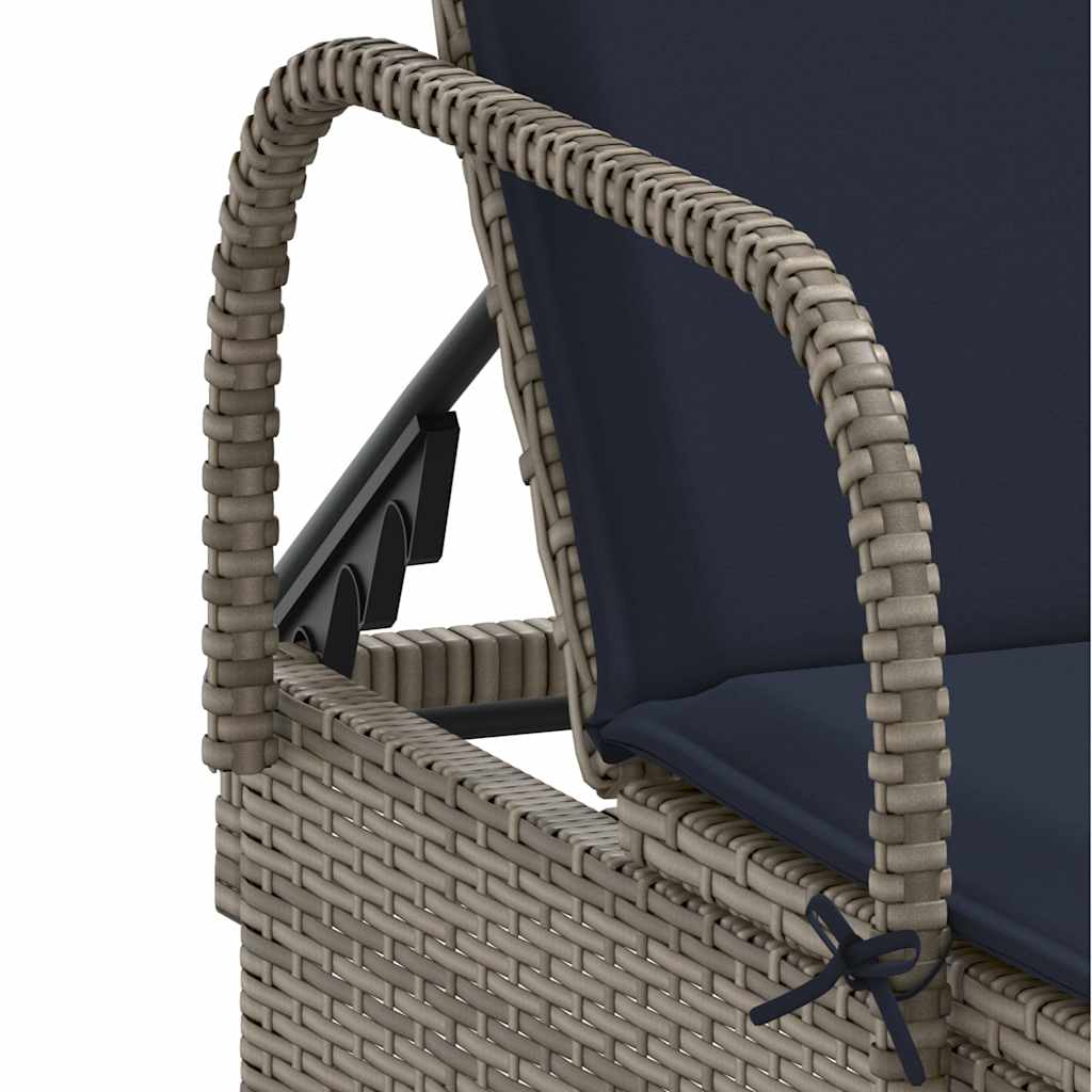 Ligstoel met wielen en kussen, grijs polyrotan is nu te koop bij PeponiXL, paradijselijk wonen!