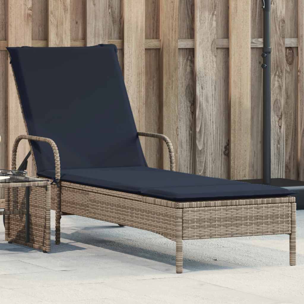 Ligstoel met wielen en kussen, grijs polyrotan is nu te koop bij PeponiXL, paradijselijk wonen!