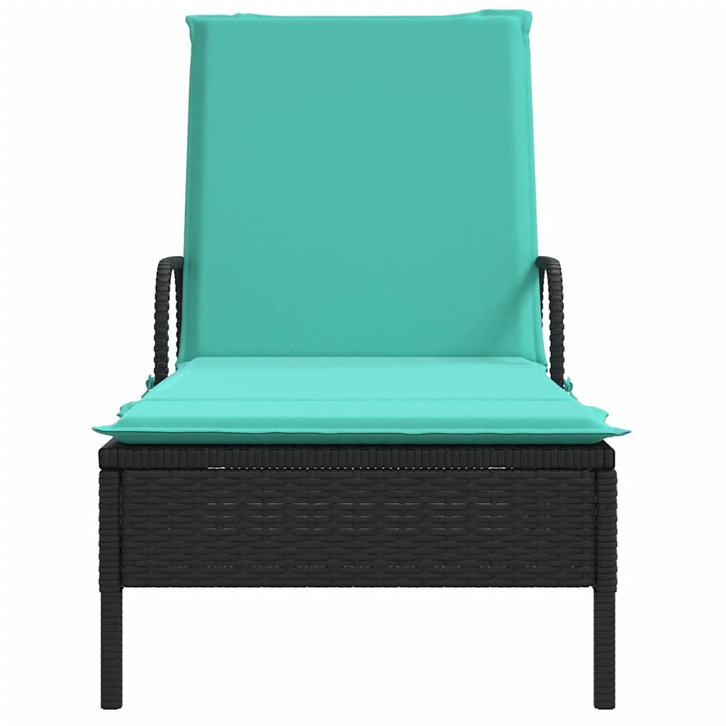 Ligstoel met wielen en kussen, zwart polyrotan is nu te koop bij PeponiXL, paradijselijk wonen!