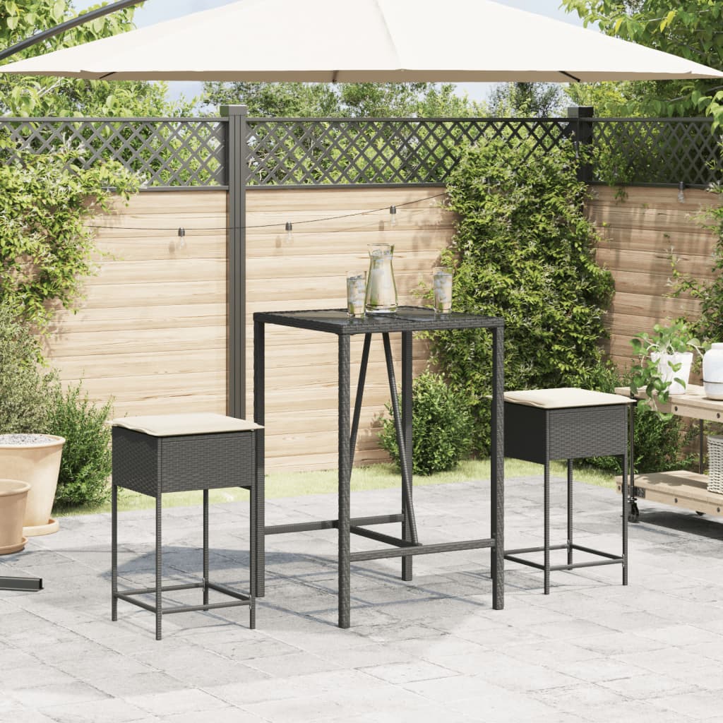 Tuinbarkrukken met kussens 2 st poly rattan zwart is nu te koop bij PeponiXL, paradijselijk wonen!