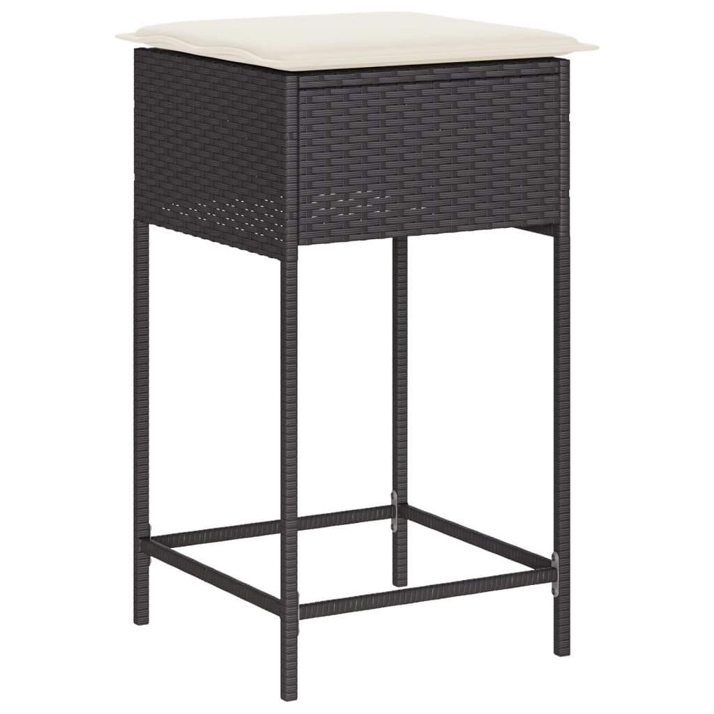 Tuinbarkrukken met kussens 2 st poly rattan zwart is nu te koop bij PeponiXL, paradijselijk wonen!
