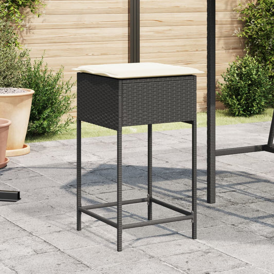 Tuinbarkrukken met kussens 2 st poly rattan zwart is nu te koop bij PeponiXL, paradijselijk wonen!