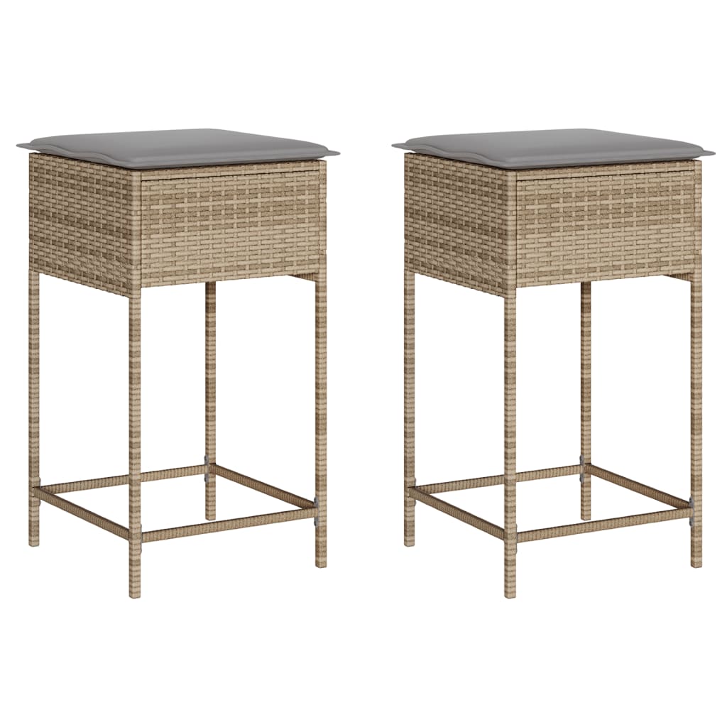 Tuinbarkrukken 2 st met kussens poly rattan beige is nu te koop bij PeponiXL, paradijselijk wonen!