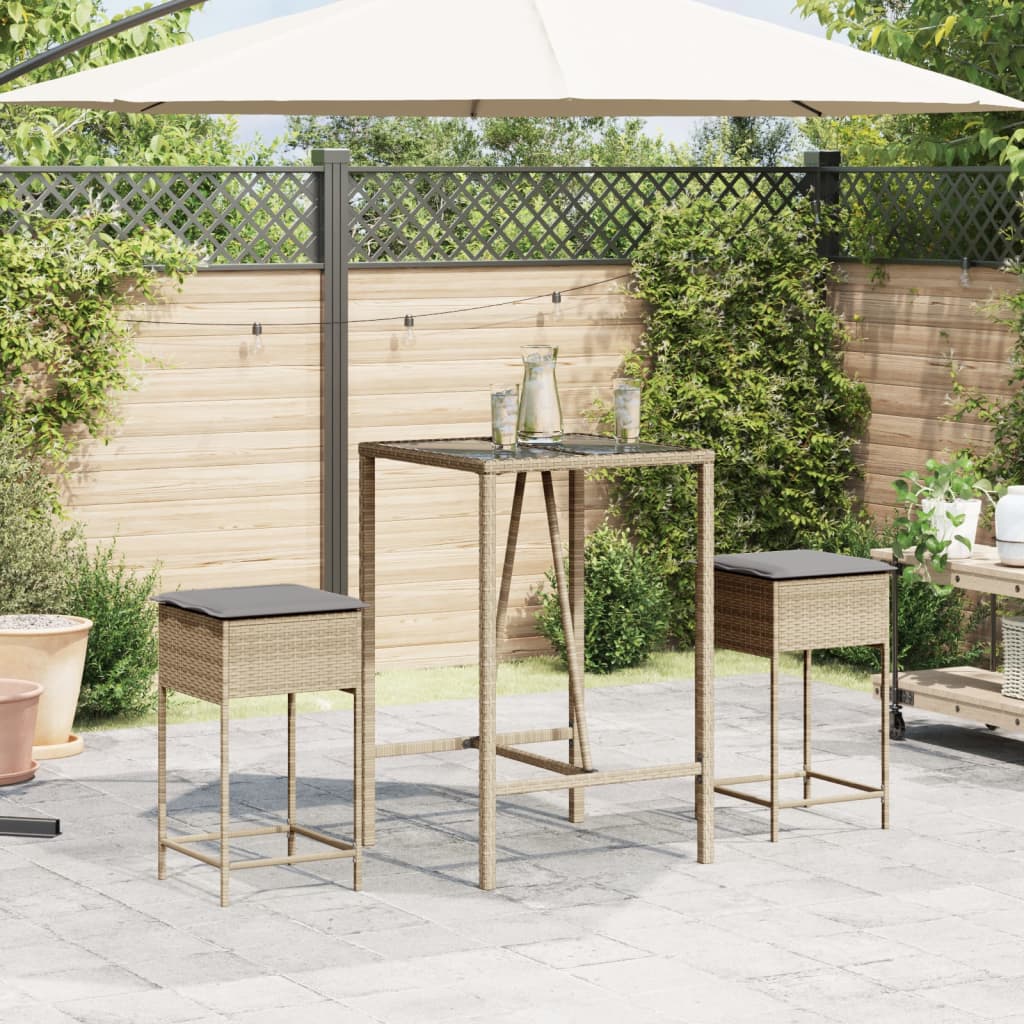 Tuinbarkrukken 2 st met kussens poly rattan beige is nu te koop bij PeponiXL, paradijselijk wonen!