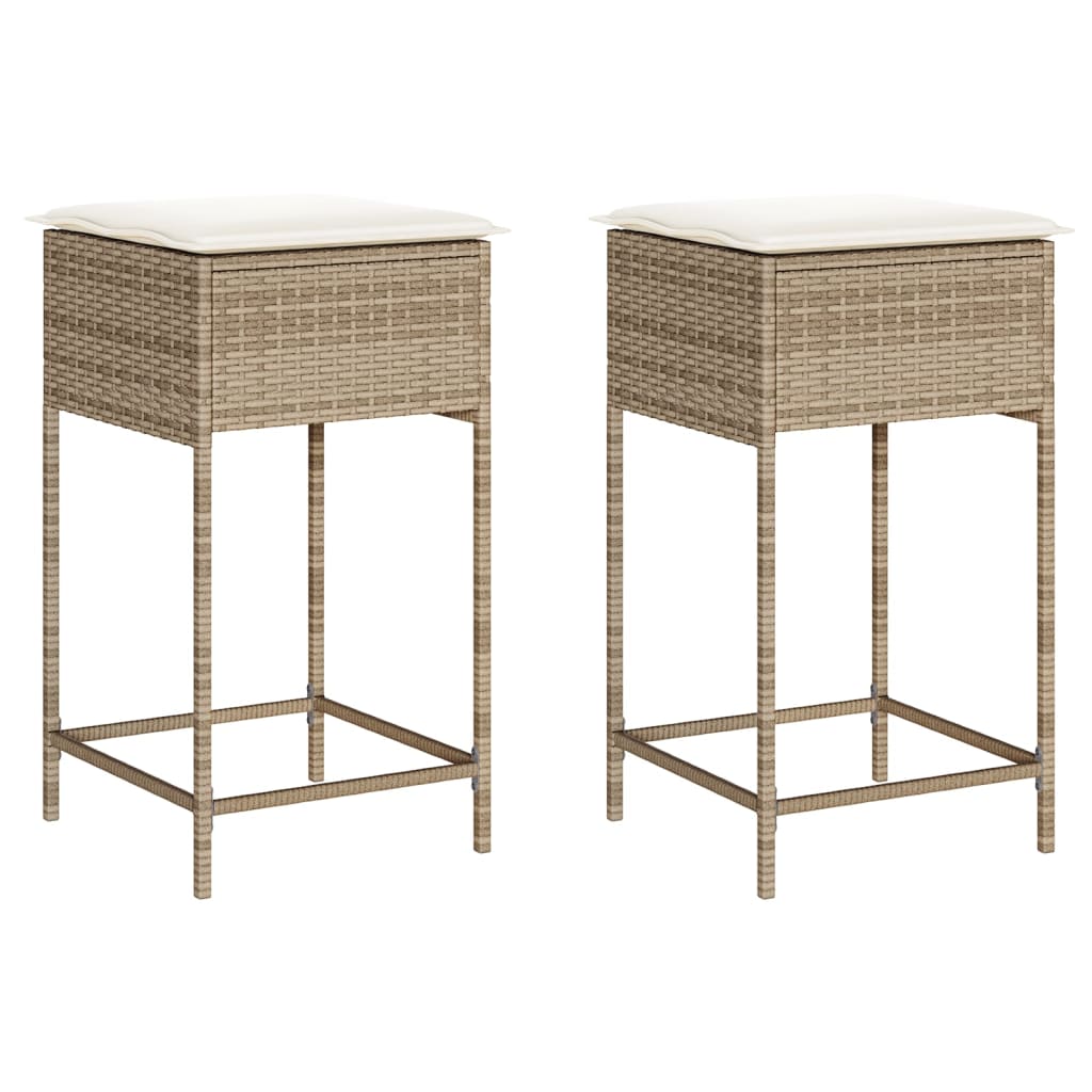 Tuinbarkrukken 2 st met kussens poly rattan beige is nu te koop bij PeponiXL, paradijselijk wonen!