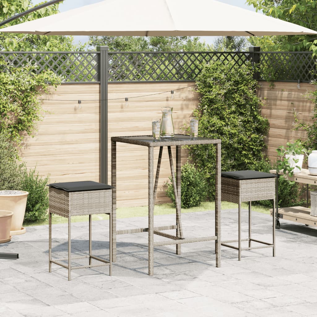 Tuinbarkrukken met kussens 2 st poly rattan lichtgrijs is nu te koop bij PeponiXL, paradijselijk wonen!