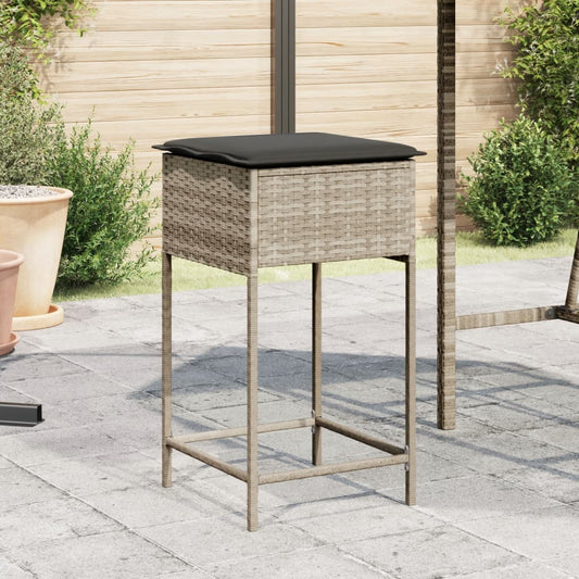 Tuinbarkrukken met kussens 2 st poly rattan lichtgrijs is nu te koop bij PeponiXL, paradijselijk wonen!