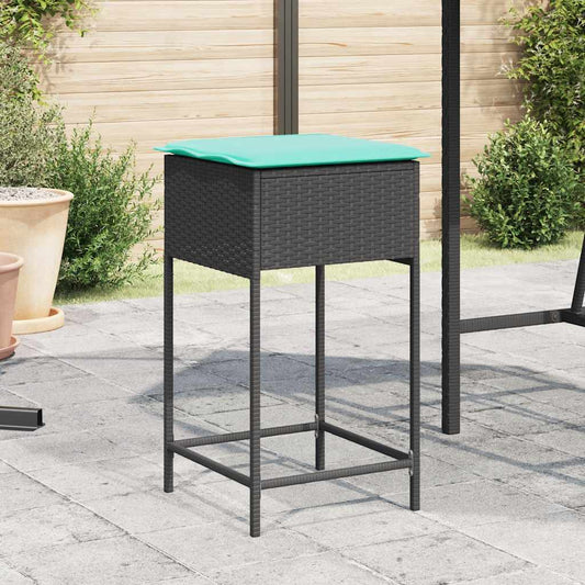 Tuinbarkrukken met kussens 2 stuks zwart polyrotan is nu te koop bij PeponiXL, paradijselijk wonen!