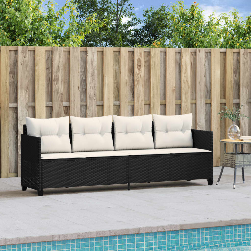Ligbed met kussens poly rattan zwart is nu te koop bij PeponiXL, paradijselijk wonen!