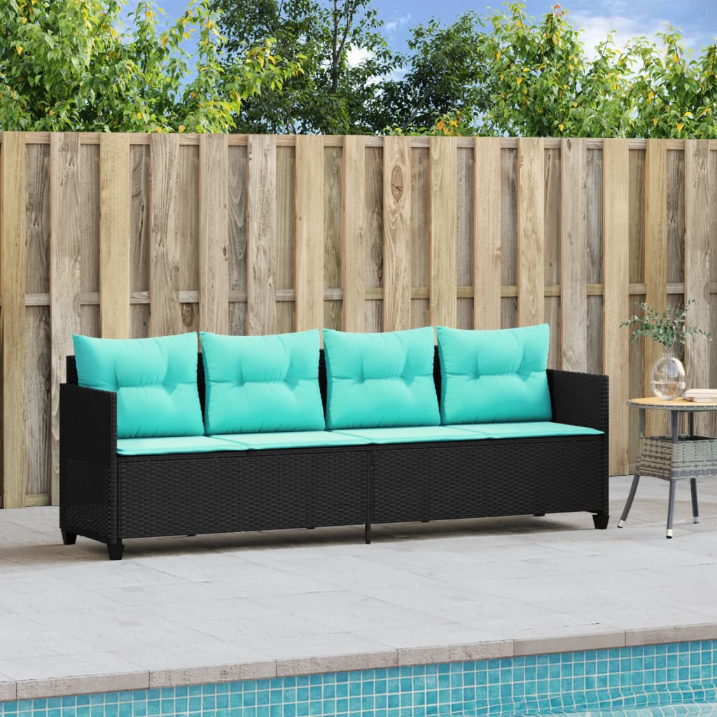 Ligbed met kussens poly rattan zwart is nu te koop bij PeponiXL, paradijselijk wonen!