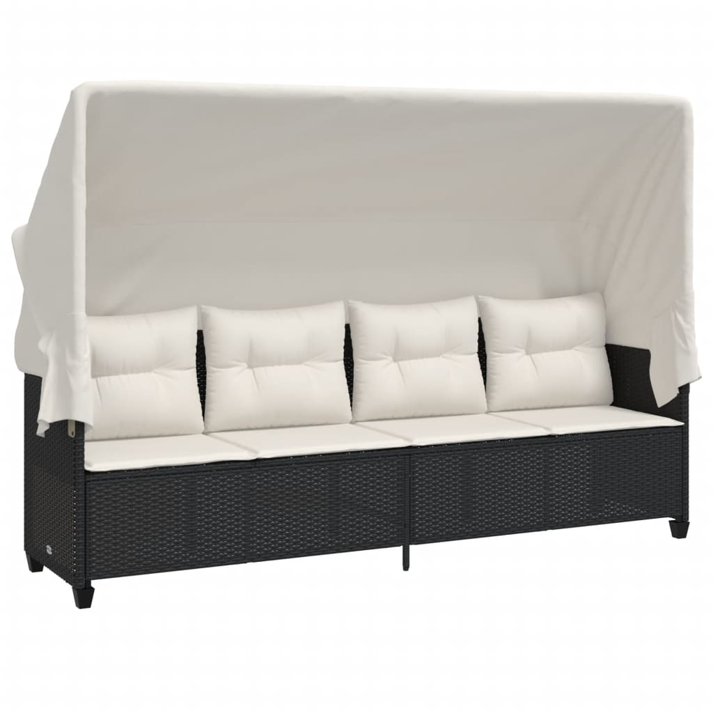 Ligbed met luifel en kussens poly rattan zwart is nu te koop bij PeponiXL, paradijselijk wonen!