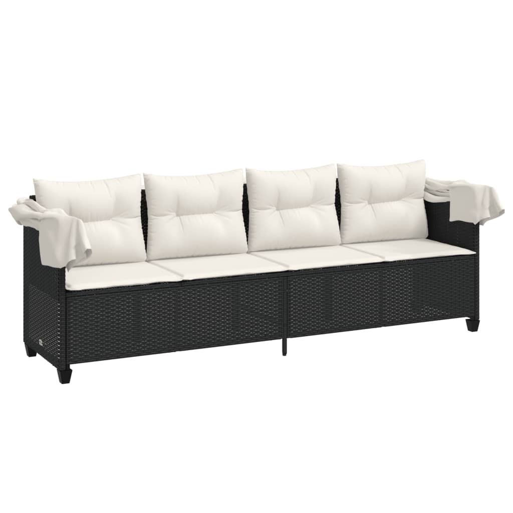 Ligbed met luifel en kussens poly rattan zwart is nu te koop bij PeponiXL, paradijselijk wonen!