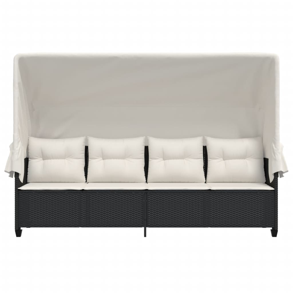 Ligbed met luifel en kussens poly rattan zwart is nu te koop bij PeponiXL, paradijselijk wonen!